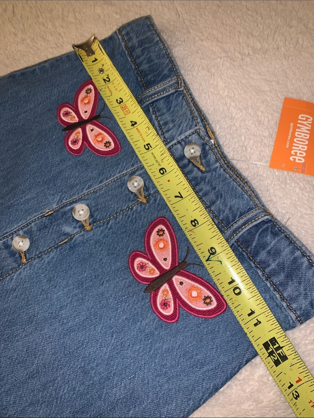 NWT Gymboree Embroidered Butterfly Denim Skirt 8 Adjustable Waist